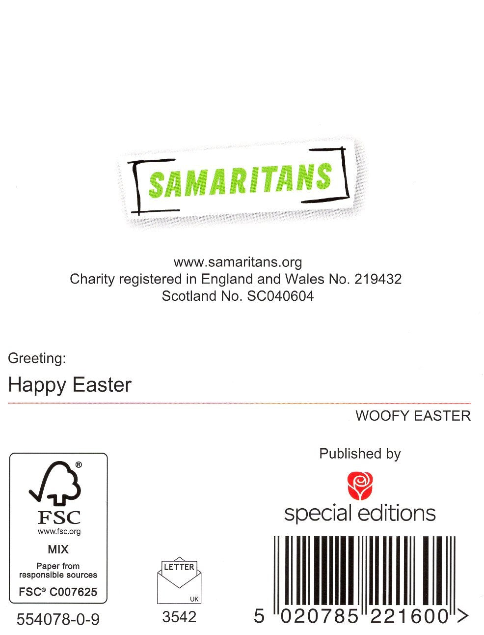 Pack of 6 Samaritans Charity Easter Greeting Cards