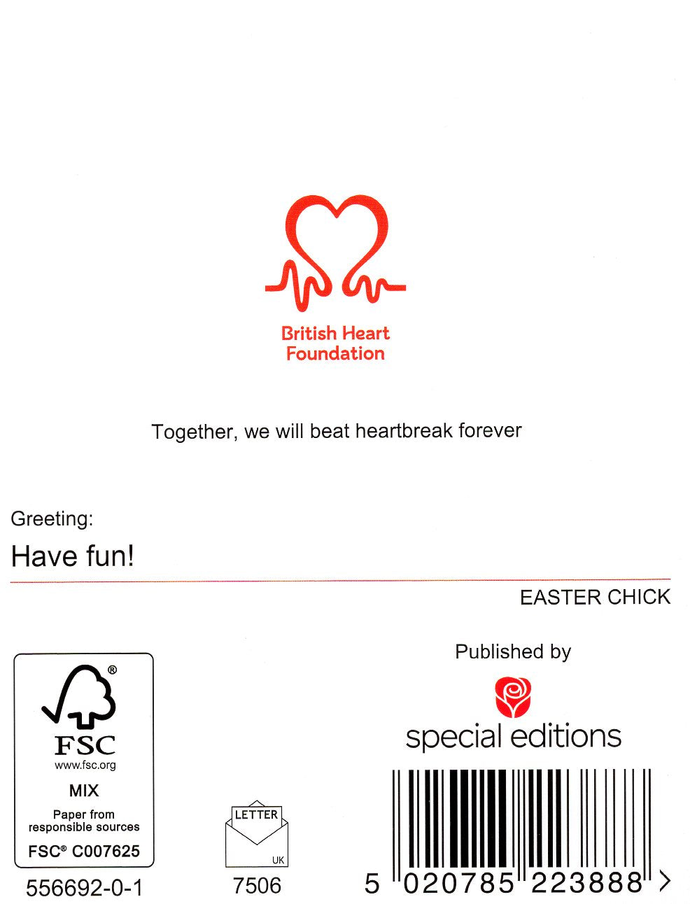 Pack of 6 British Heart Foundation Charity Easter Greeting Cards