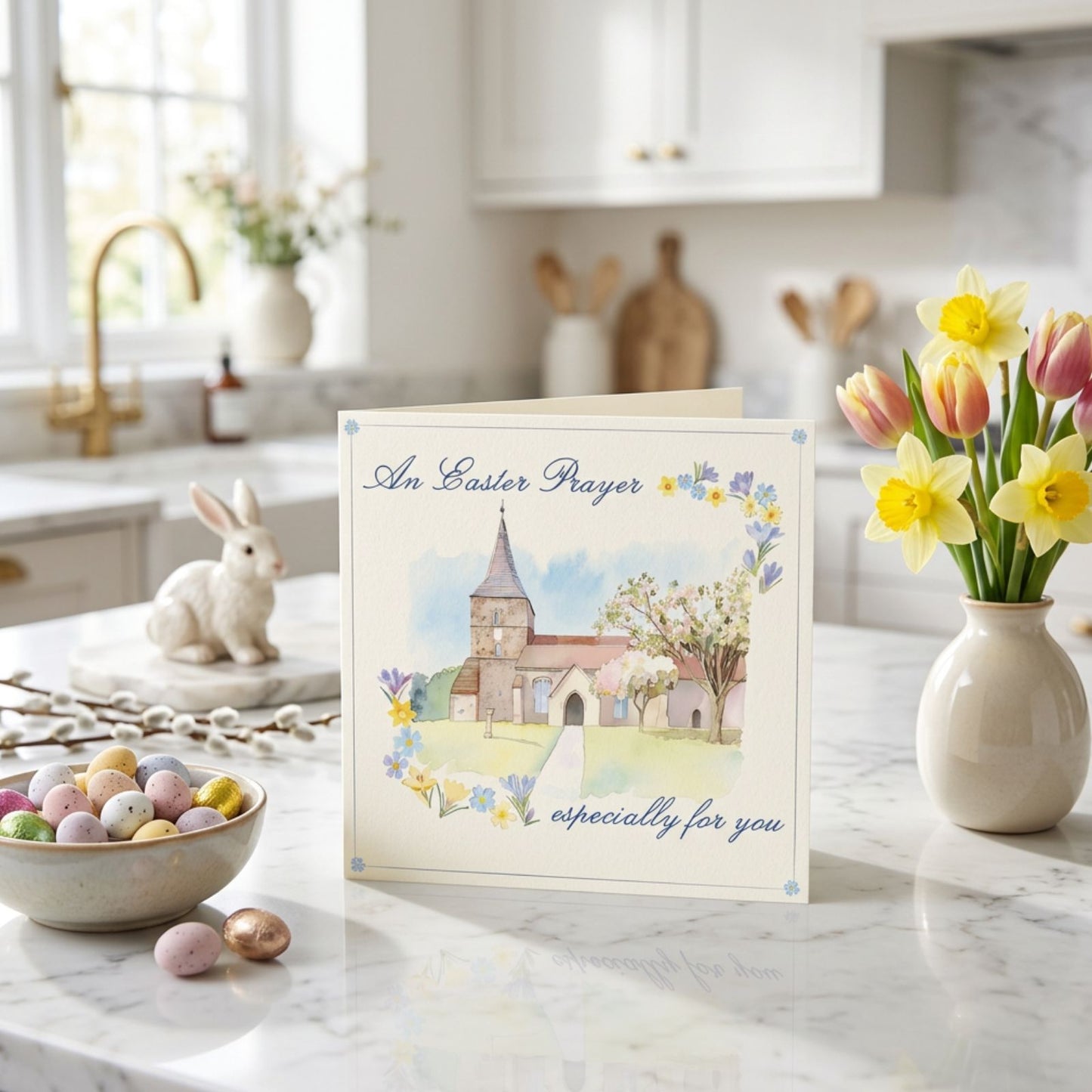 Church Scene An Easter Prayer For You Illustrated Easter Greeting Card