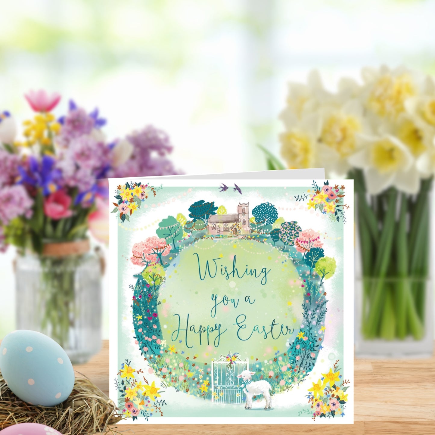 Easter Blessings Wishing You A Happy Easter Illustrated Easter Greeting Card