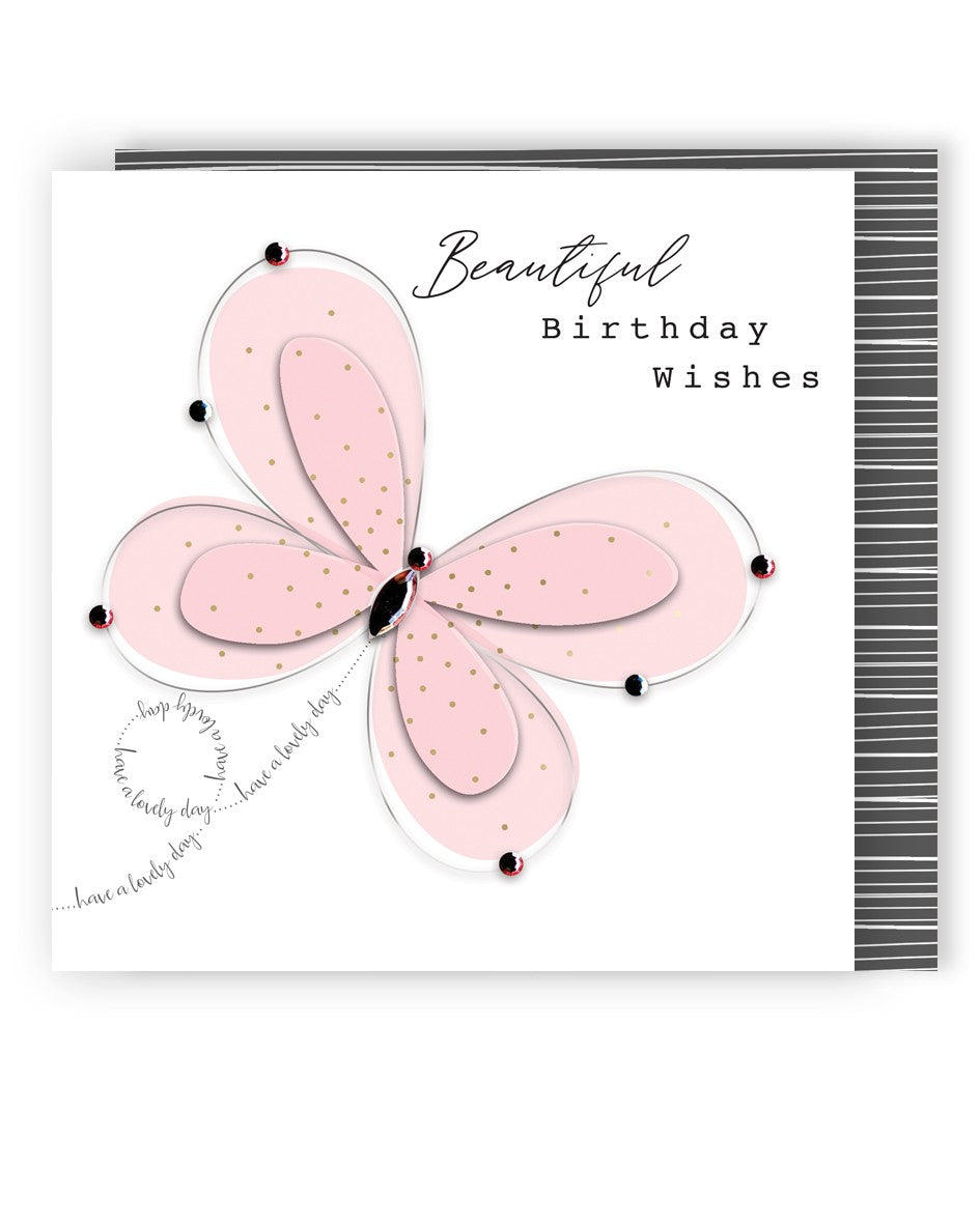 Beautiful Birthday Wishes Sparkly Flutter Fun! Birthday Hand-Finished Greeting Card