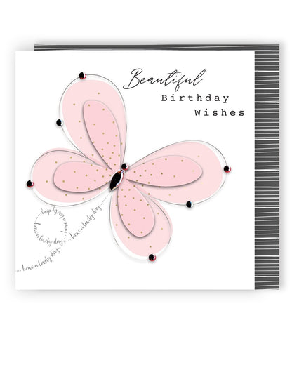 Beautiful Birthday Wishes Sparkly Flutter Fun! Birthday Hand-Finished Greeting Card