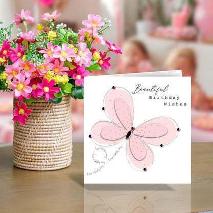 Beautiful Birthday Wishes Sparkly Flutter Fun! Birthday Hand-Finished Greeting Card