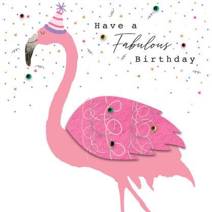 Have A Fabulous Birthday Flamingo Fun! Birthday Hand-Finished Greeting Card