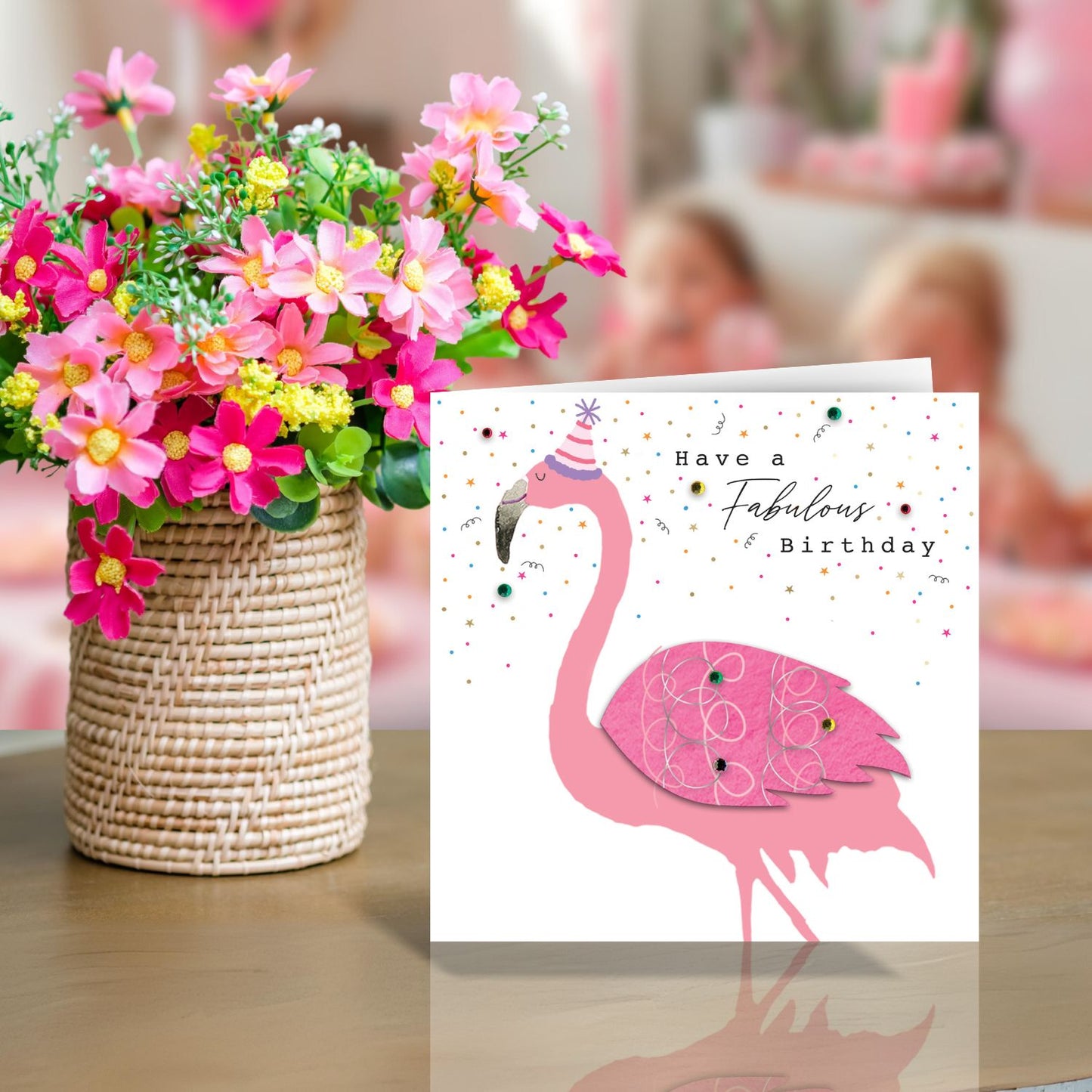 Have A Fabulous Birthday Flamingo Fun! Birthday Hand-Finished Greeting Card