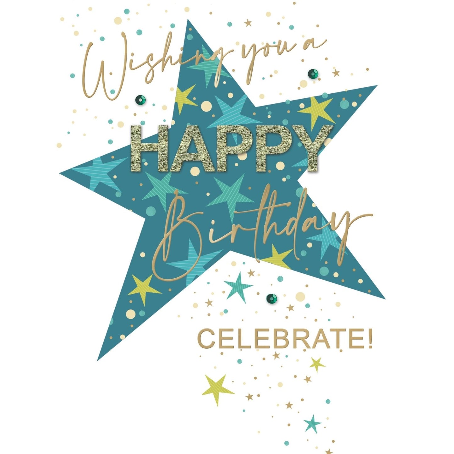 Large Embellished A4 Birthday Greeting Card Happy Birthday Star Celebrate
