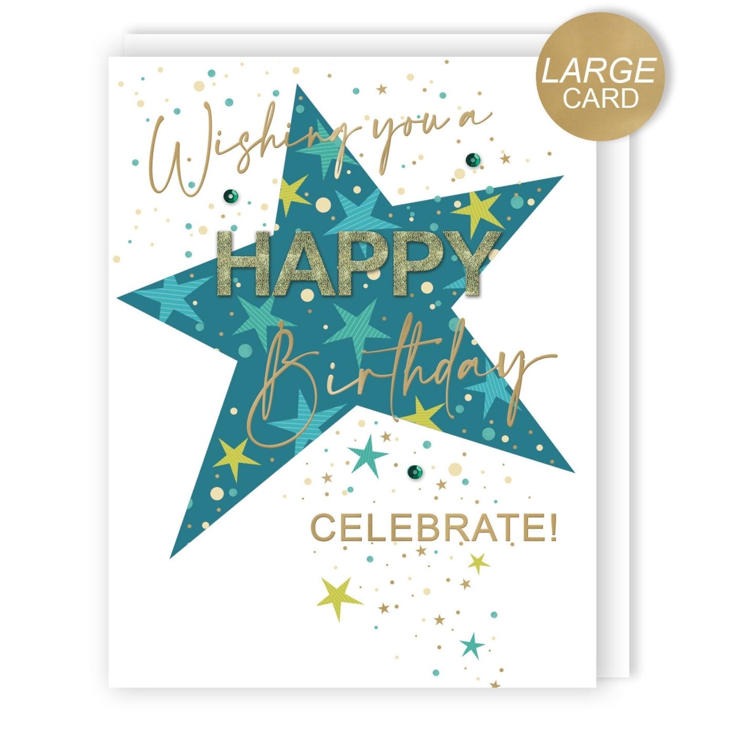 Large Embellished A4 Birthday Greeting Card Happy Birthday Star Celebrate