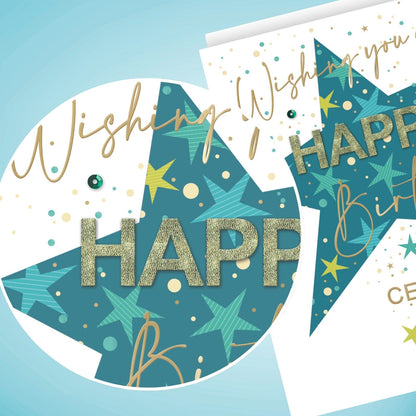 Large Embellished A4 Birthday Greeting Card Happy Birthday Star Celebrate