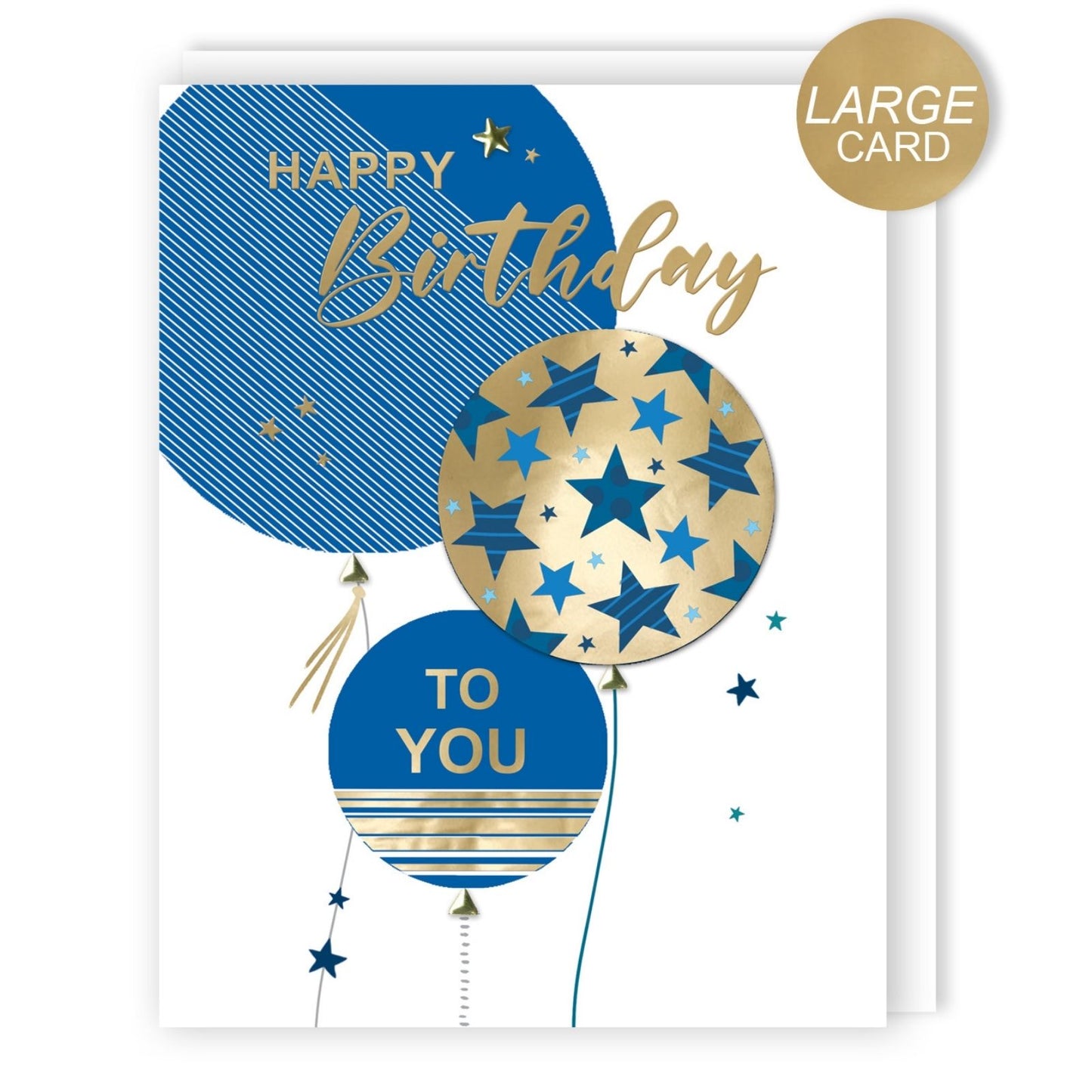 Large Embellished A4 Birthday Greeting Card Balloons & Stars For Him