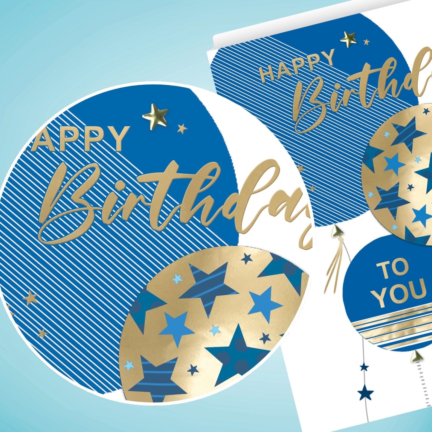 Large Embellished A4 Birthday Greeting Card Balloons & Stars For Him