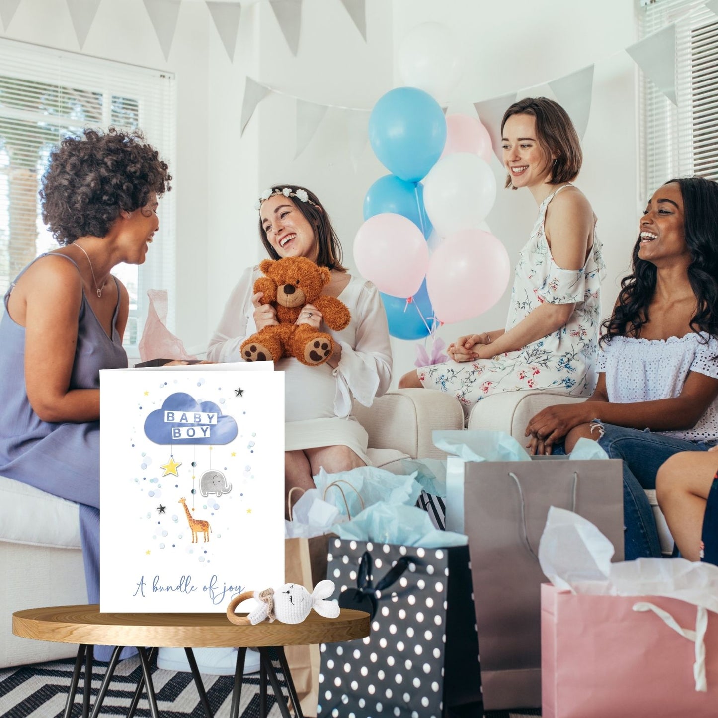 Large Embellished A4 New Baby Boy Greeting Card Congratulations Bundle of Joy