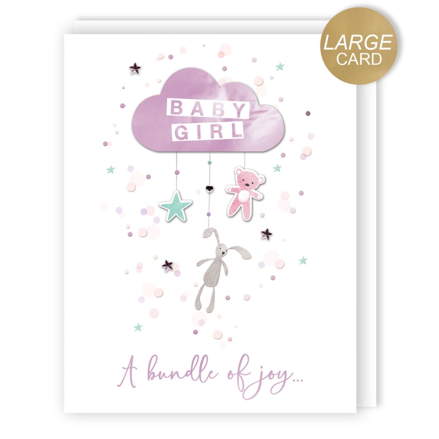 Large Embellished A4 New Baby Girl Greeting Card Congratulations Bundle of Joy