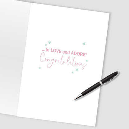 Large Embellished A4 New Baby Girl Greeting Card Congratulations Bundle of Joy