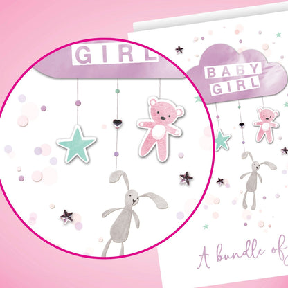 Large Embellished A4 New Baby Girl Greeting Card Congratulations Bundle of Joy