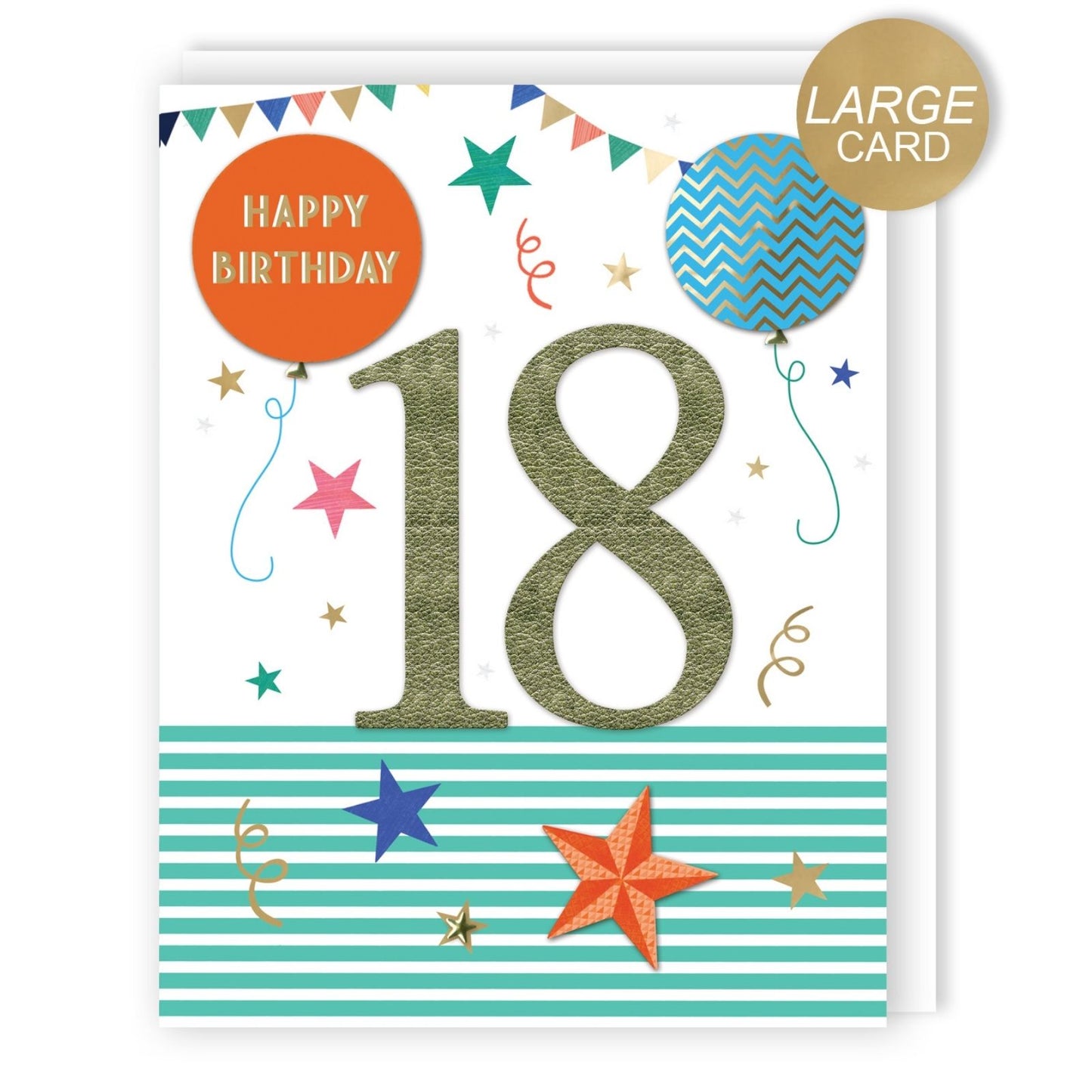 Large Embellished A4 18th Birthday Greeting Card Balloons & Stars 18 Today