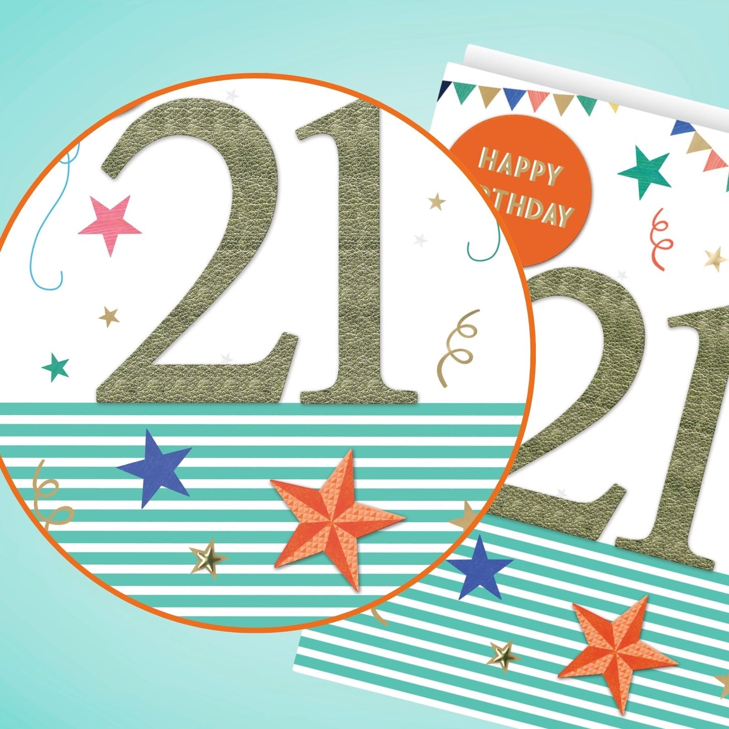 Large Embellished A4 21st Birthday Greeting Card Balloons & Stars 21 Today