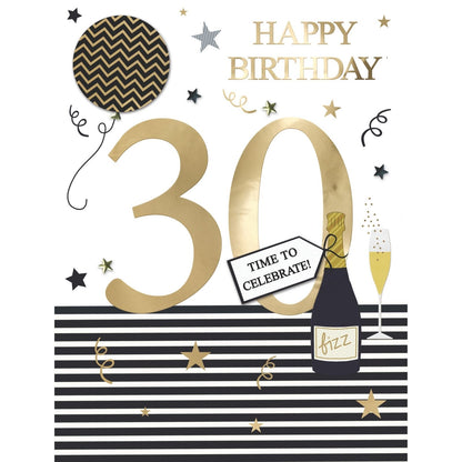 Large Embellished A4 30th Birthday Greeting Card Time To Celebrate! 30 Today