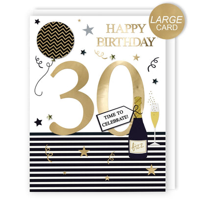 Large Embellished A4 30th Birthday Greeting Card Time To Celebrate! 30 Today