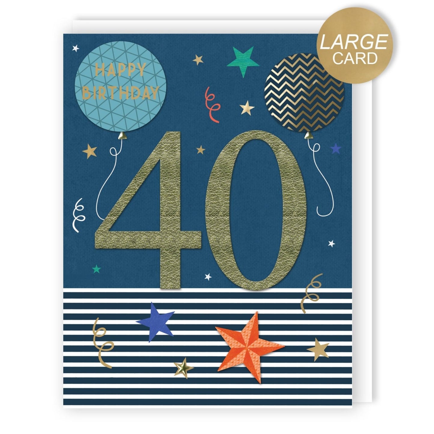 Large Embellished A4 40th Birthday Greeting Card Balloons & Stars 40 Today