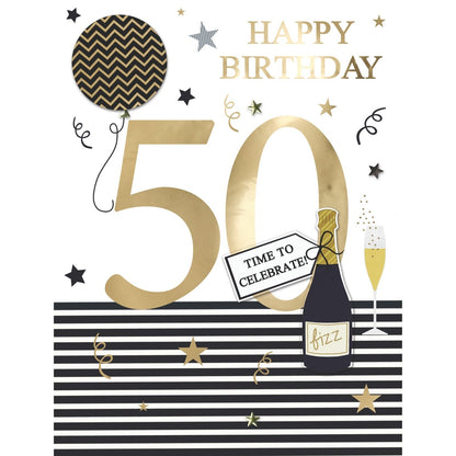 Large Embellished A4 50th Birthday Greeting Card Time To Celebrate! 50 Today