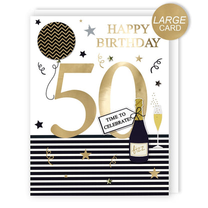 Large Embellished A4 50th Birthday Greeting Card Time To Celebrate! 50 Today