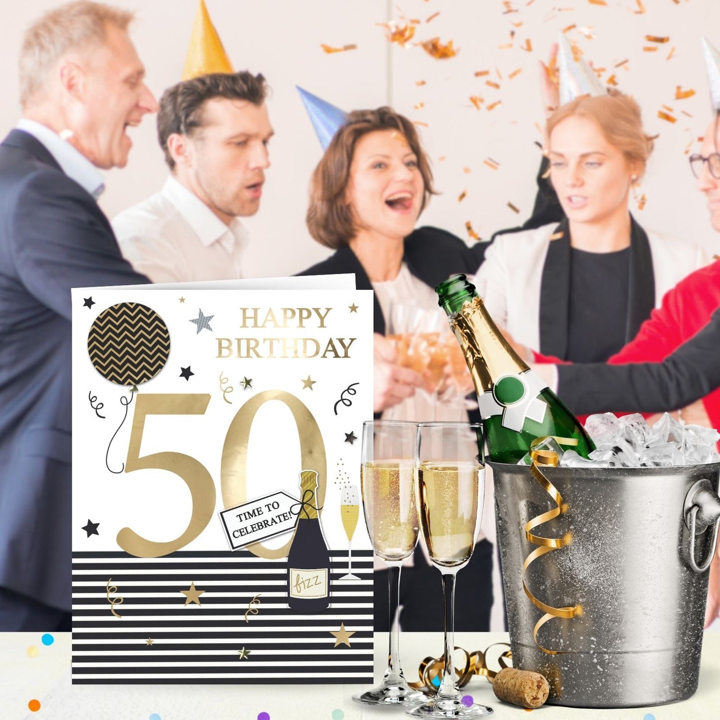 Large Embellished A4 50th Birthday Greeting Card Time To Celebrate! 50 Today