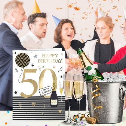 Large Embellished A4 50th Birthday Greeting Card Time To Celebrate! 50 Today