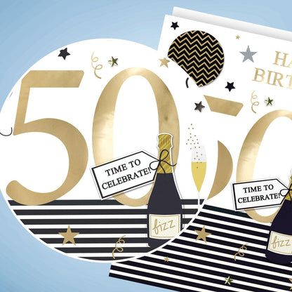 Large Embellished A4 50th Birthday Greeting Card Time To Celebrate! 50 Today