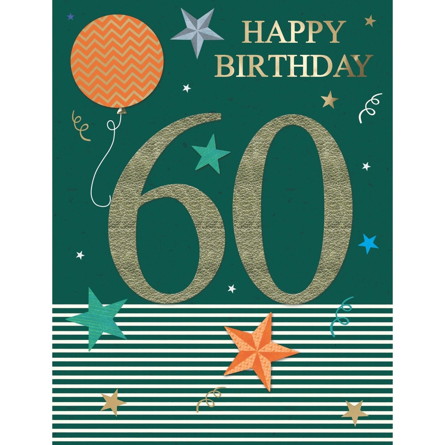 Large Embellished A4 60th Birthday Greeting Card Balloons & Stars 60 Today