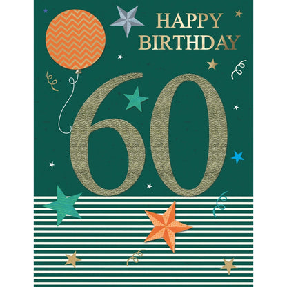 Large Embellished A4 60th Birthday Greeting Card Balloons & Stars 60 Today