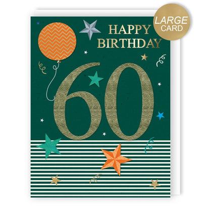 Large Embellished A4 60th Birthday Greeting Card Balloons & Stars 60 Today