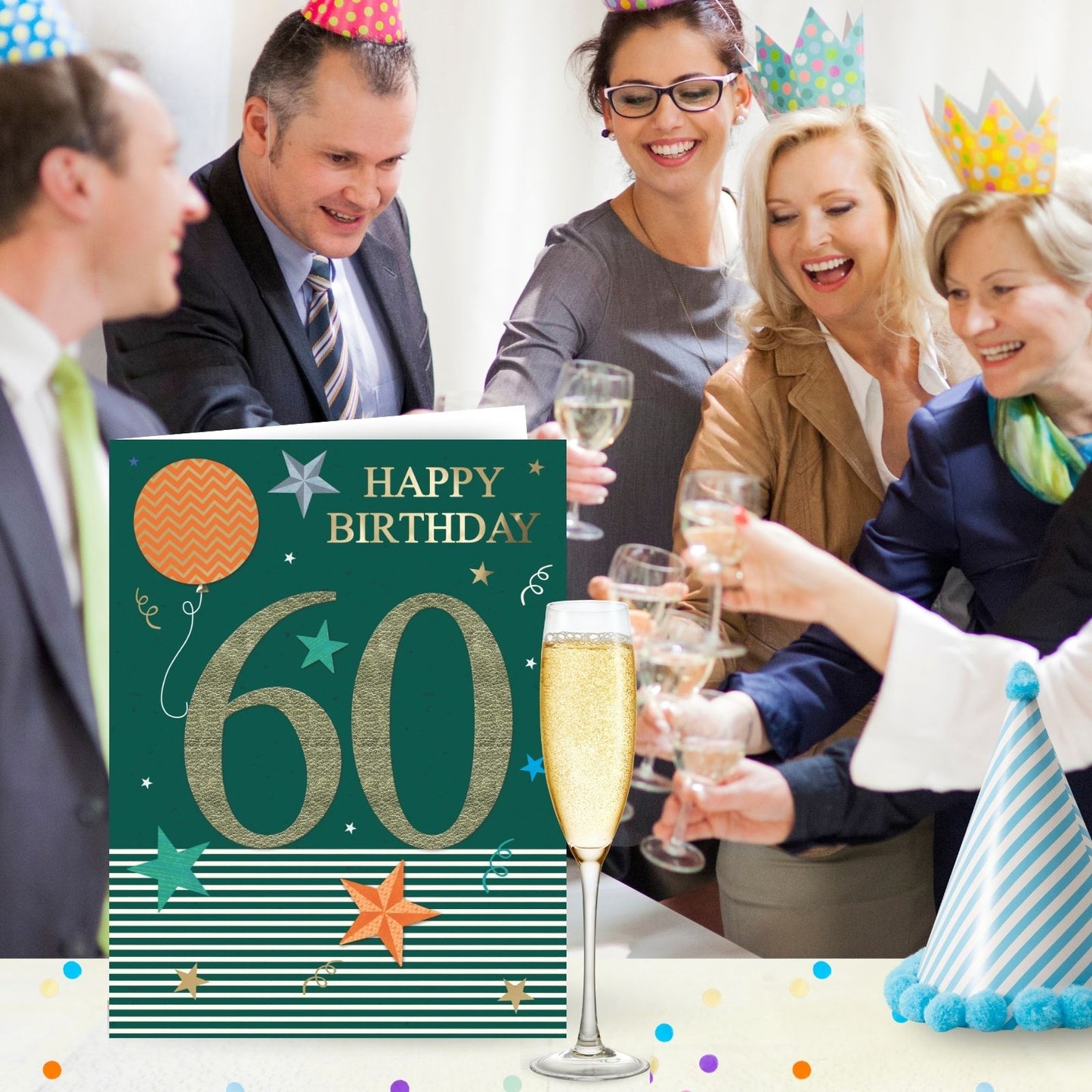 Large Embellished A4 60th Birthday Greeting Card Balloons & Stars 60 Today