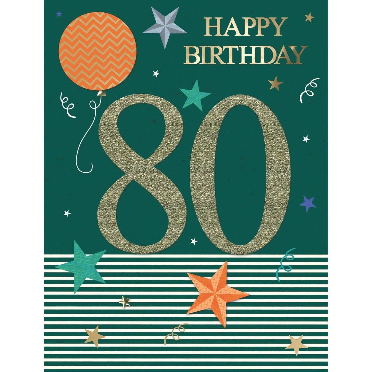 Large Embellished A4 80th Birthday Greeting Card Balloons & Stars 8- Today