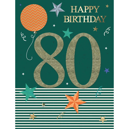 Large Embellished A4 80th Birthday Greeting Card Balloons & Stars 8- Today