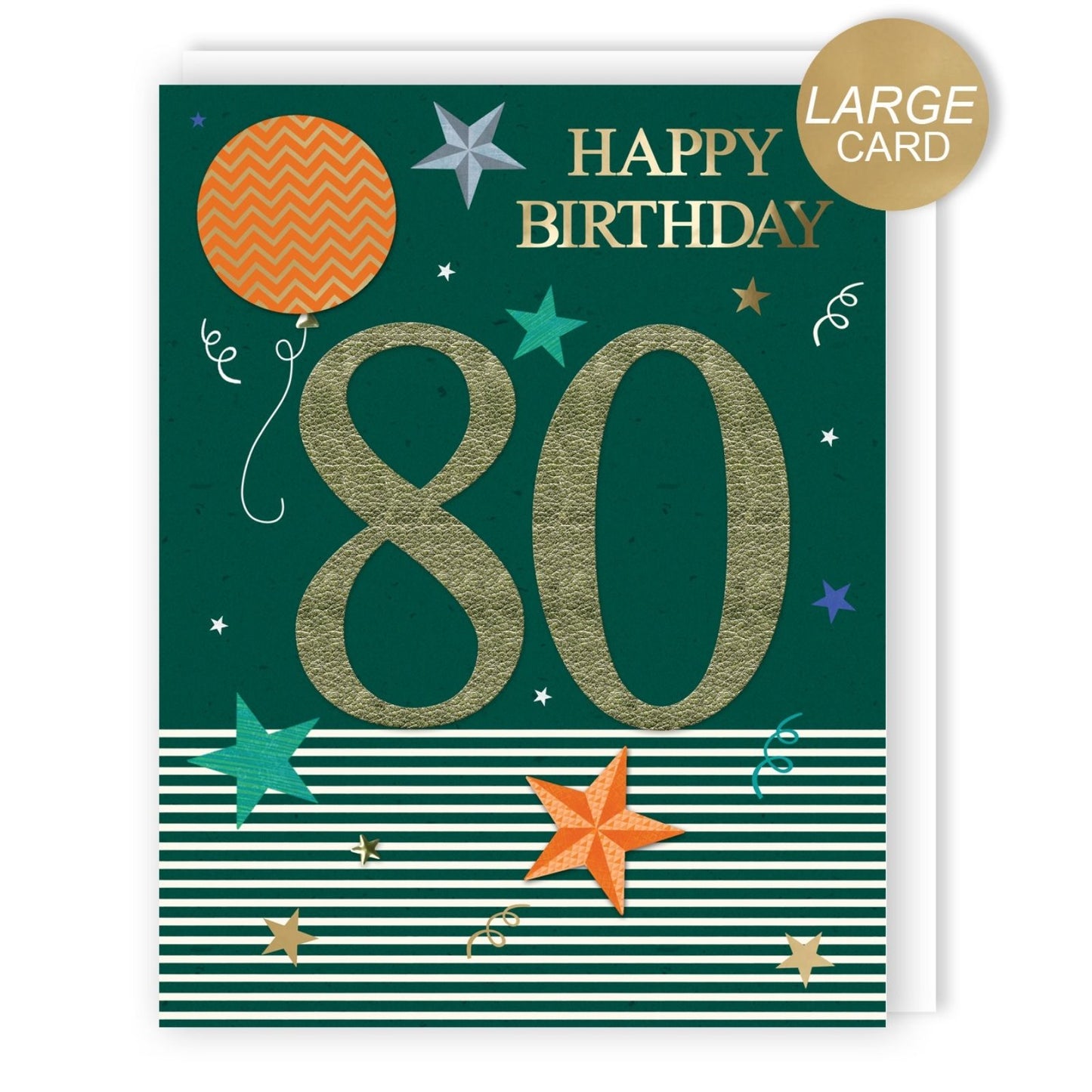 Large Embellished A4 80th Birthday Greeting Card Balloons & Stars 8- Today