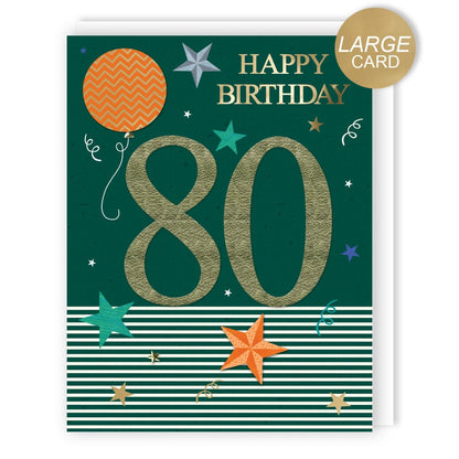 Large Embellished A4 80th Birthday Greeting Card Balloons & Stars 8- Today
