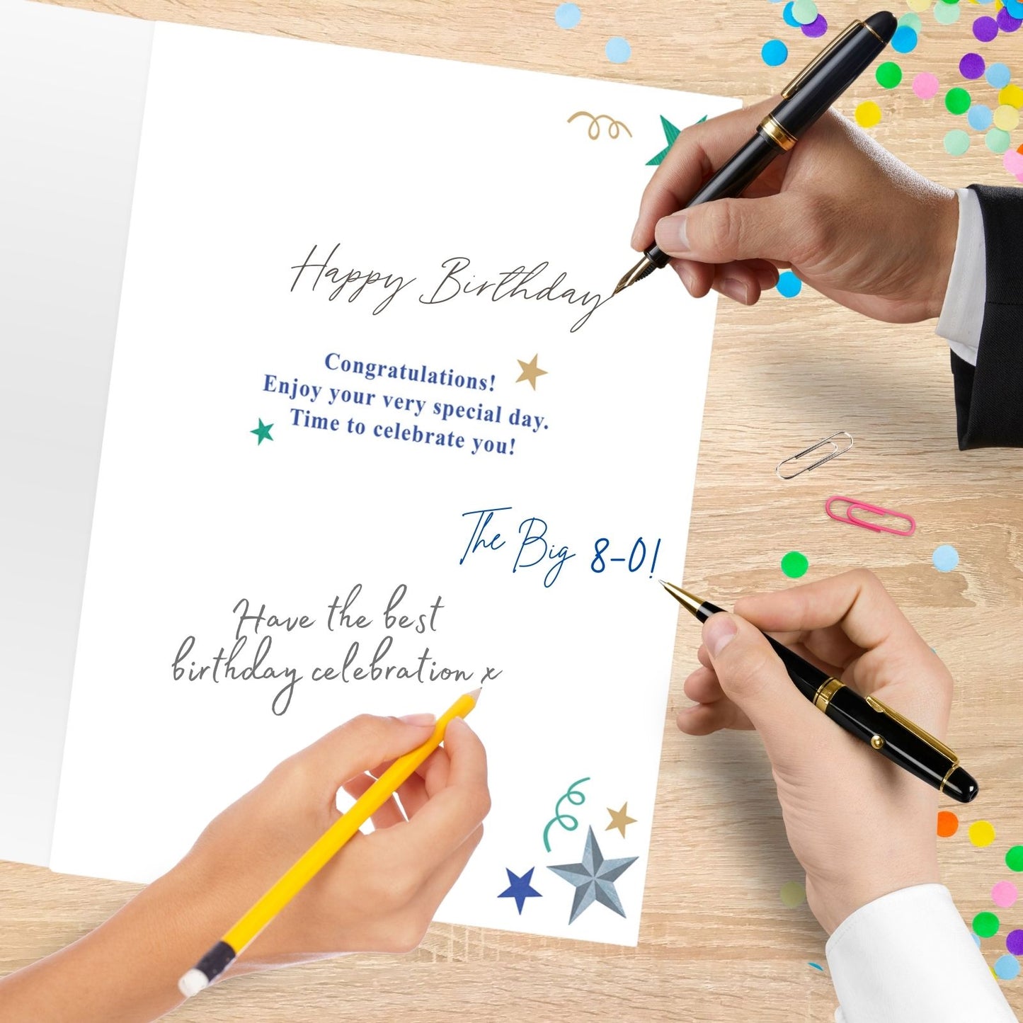 Large Embellished A4 80th Birthday Greeting Card Balloons & Stars 8- Today