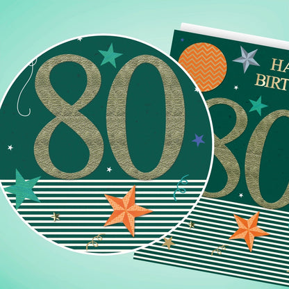 Large Embellished A4 80th Birthday Greeting Card Balloons & Stars 8- Today