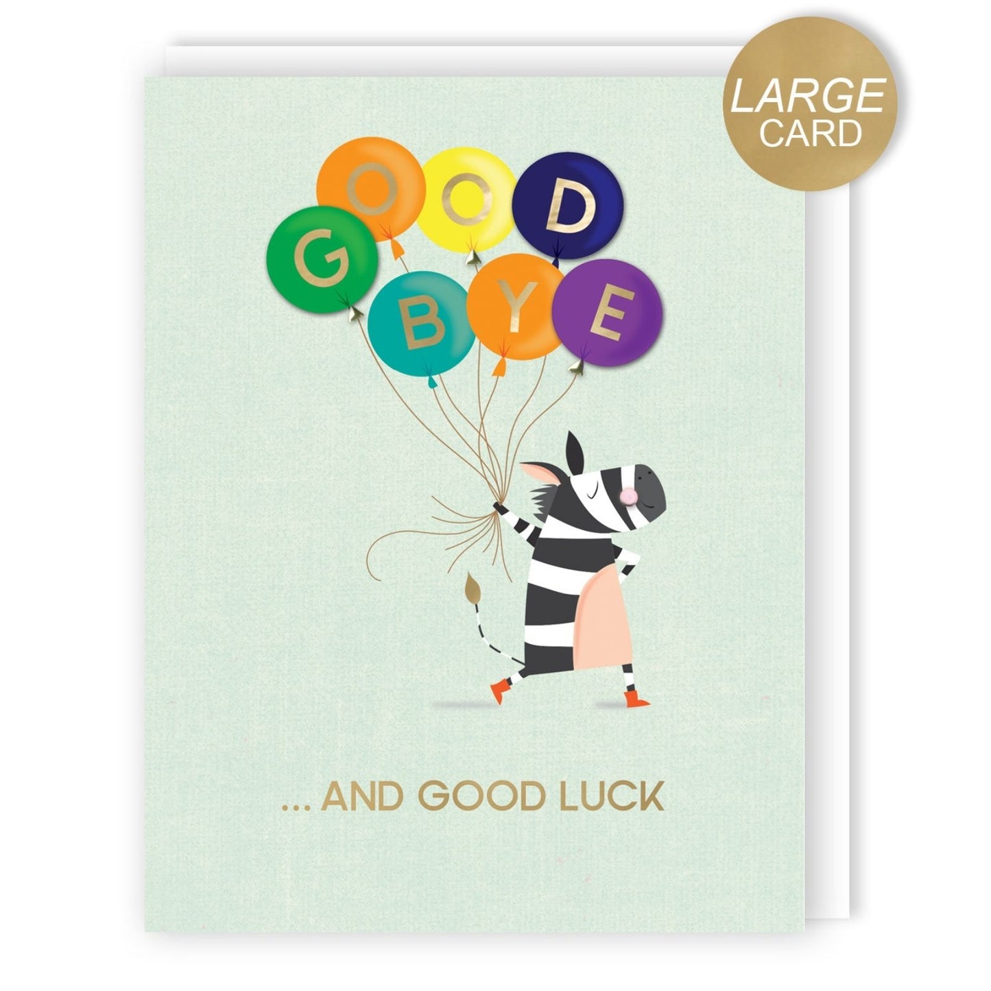 Large Embellished A4 Goodbye & Good Luck Greeting Card Zebra With Balloons