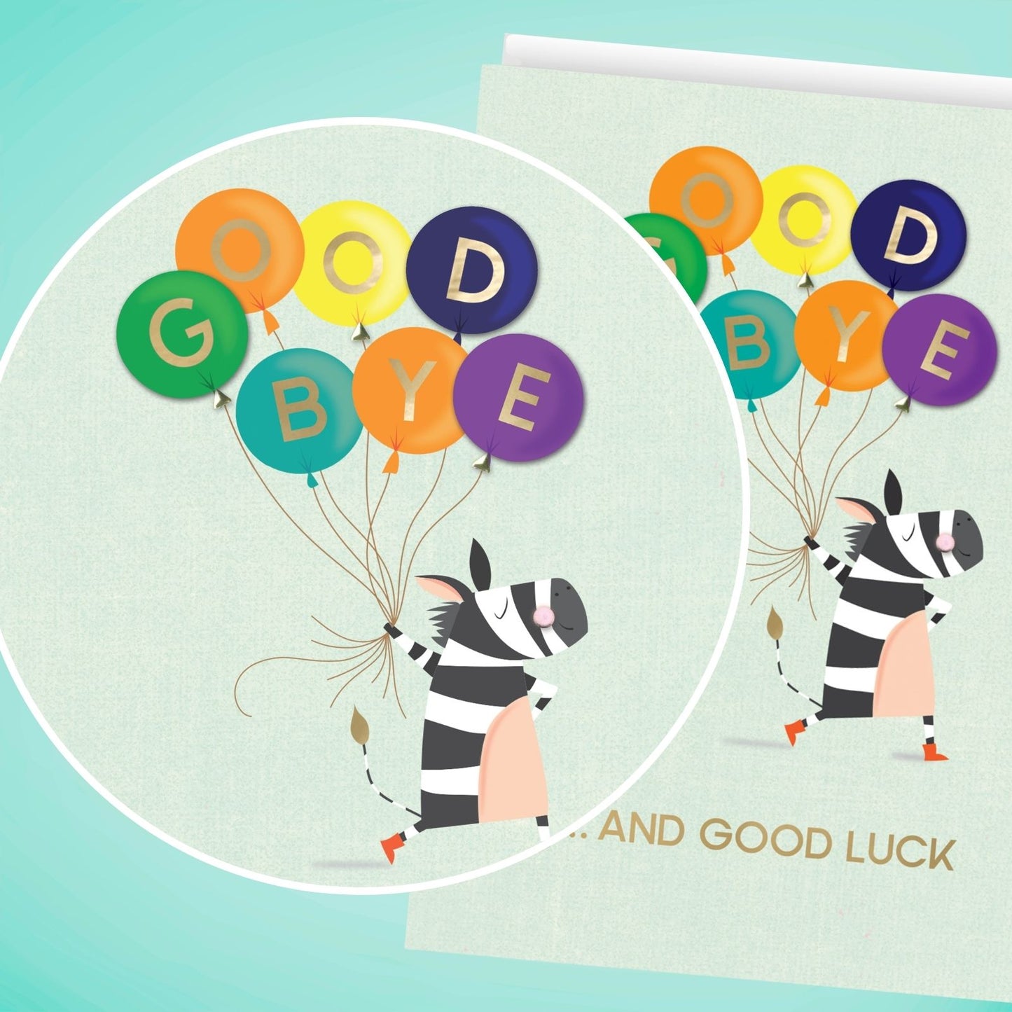 Large Embellished A4 Goodbye & Good Luck Greeting Card Zebra With Balloons