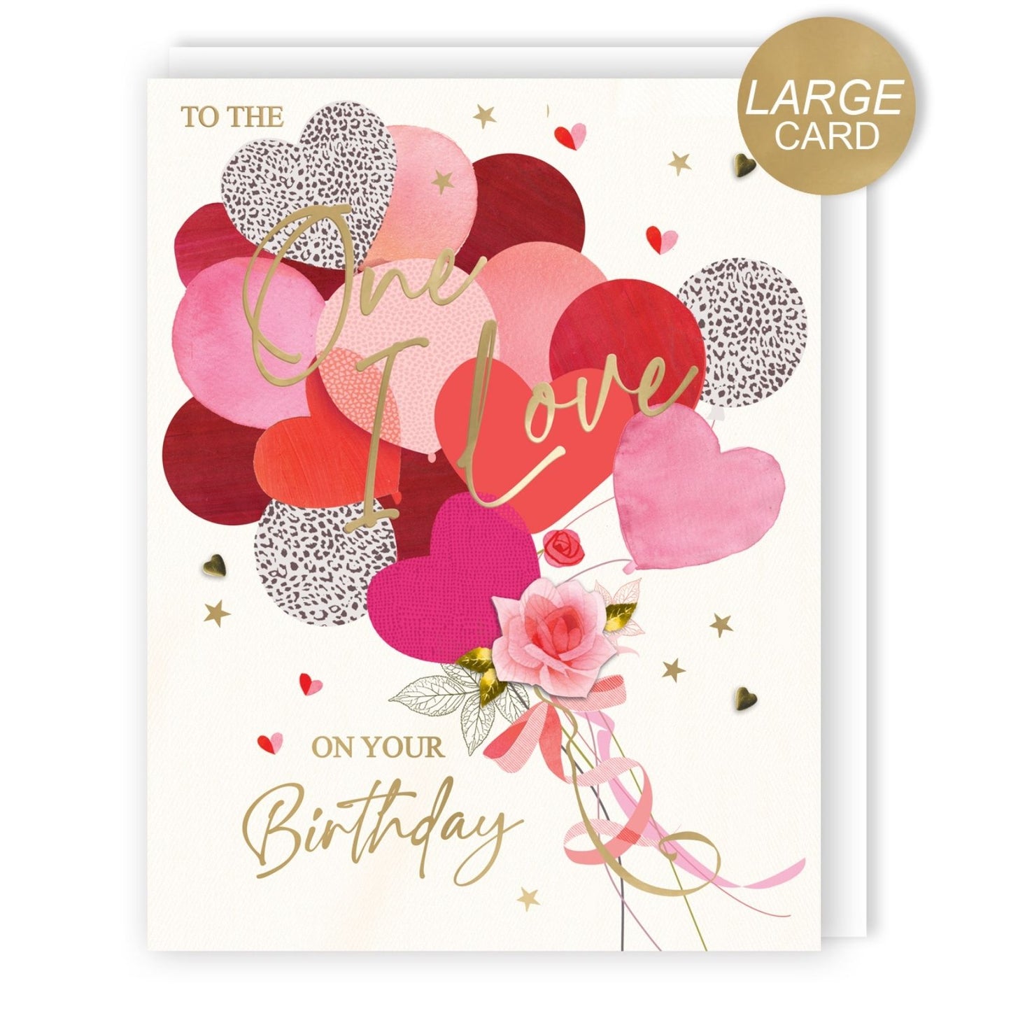 Large Embellished A4 One I Love Birthday Greeting Card Heart Balloons For Her