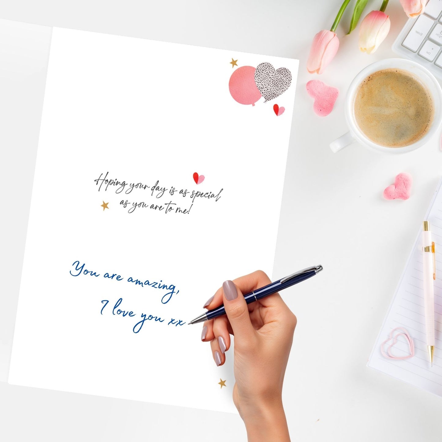 Large Embellished A4 One I Love Birthday Greeting Card Heart Balloons For Her