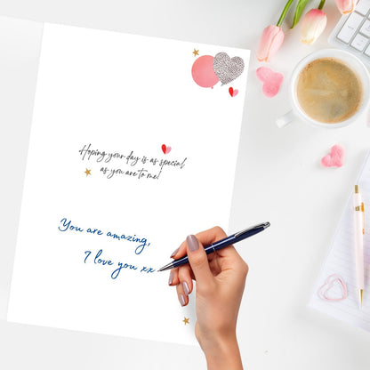 Large Embellished A4 One I Love Birthday Greeting Card Heart Balloons For Her