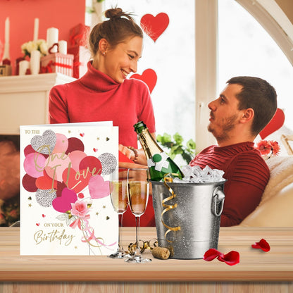 Large Embellished A4 One I Love Birthday Greeting Card Heart Balloons For Her