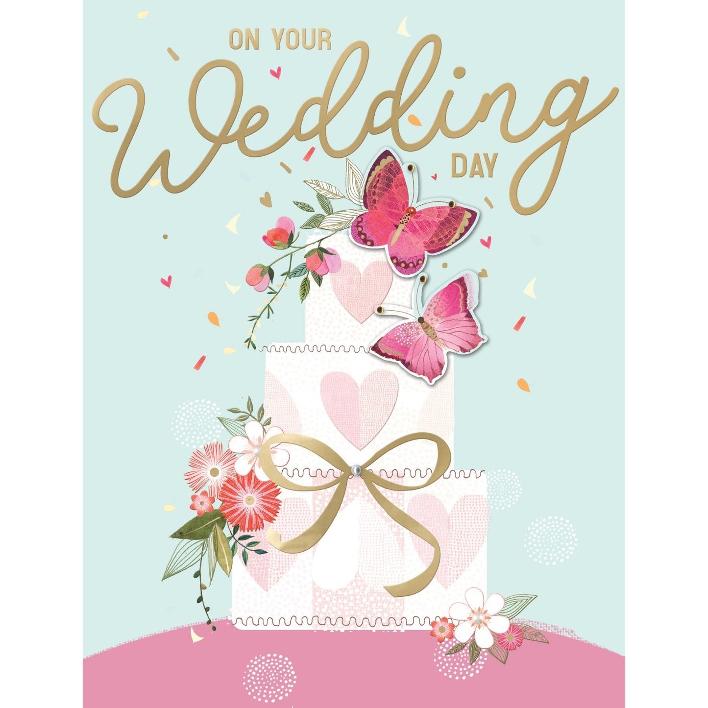 Large Embellished A4 On Your Wedding Day Greeting Card Cake With Butterflies
