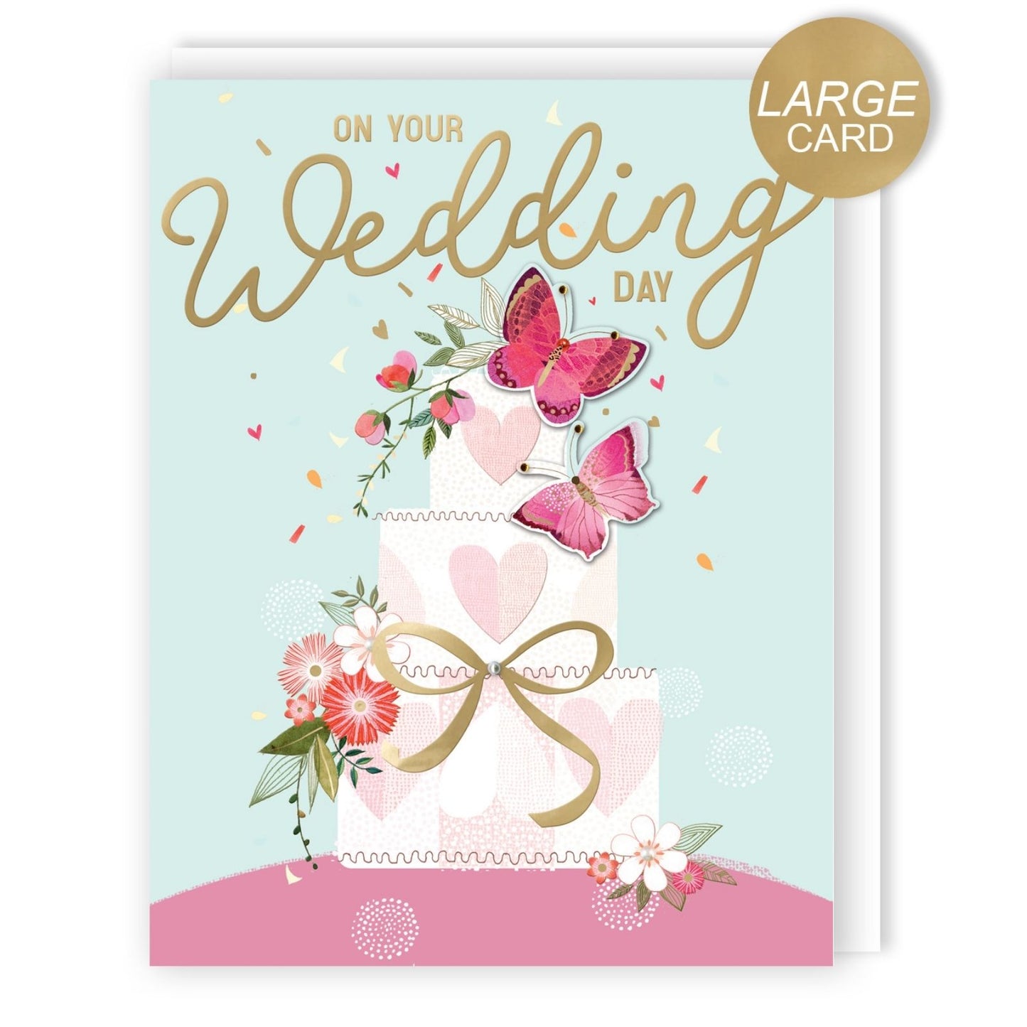 Large Embellished A4 On Your Wedding Day Greeting Card Cake With Butterflies