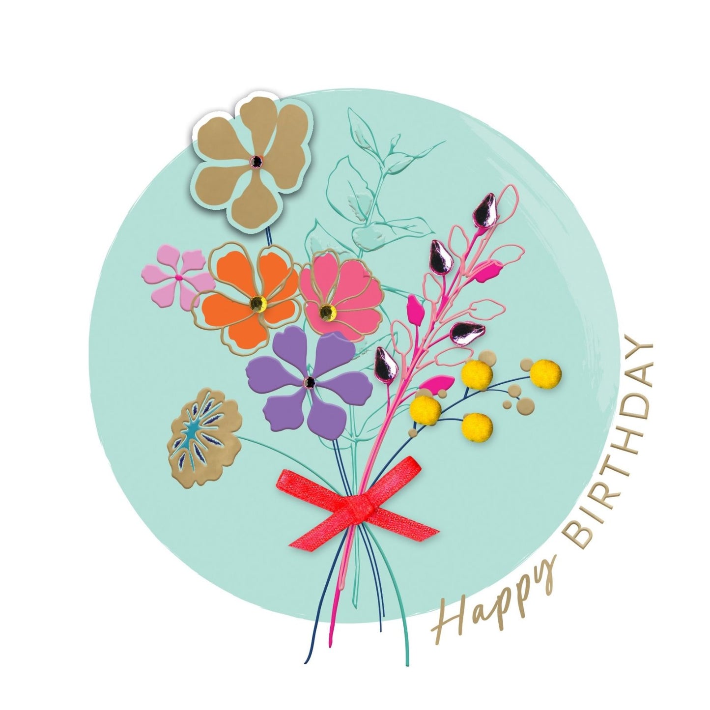 Bouquet Of Flowers Embellished Floral Ribbon Hand-Finished Birthday Card