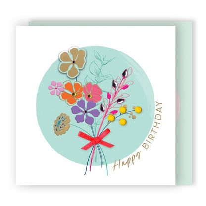 Bouquet Of Flowers Embellished Floral Ribbon Hand-Finished Birthday Card