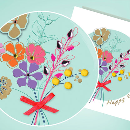 Bouquet Of Flowers Embellished Floral Ribbon Hand-Finished Birthday Card
