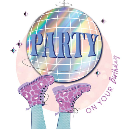 Party On Your Birthday Embellished Disco Ball Hand-Finished Birthday Card